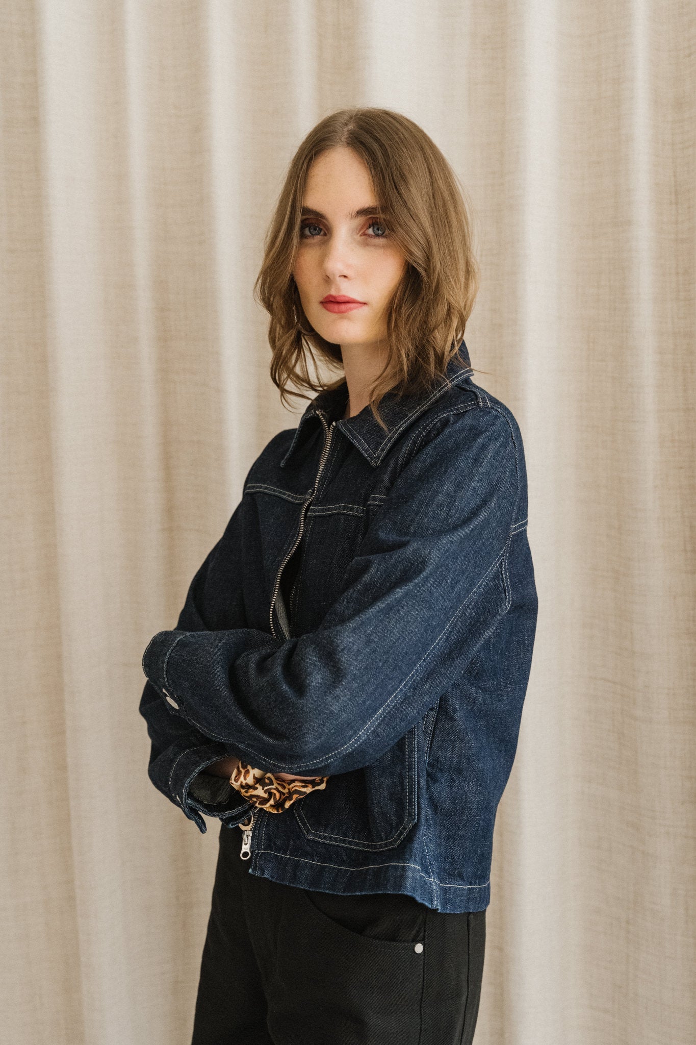 Veste en denim de coton bio | bleu "anja workwear denim jacket - dark blue"