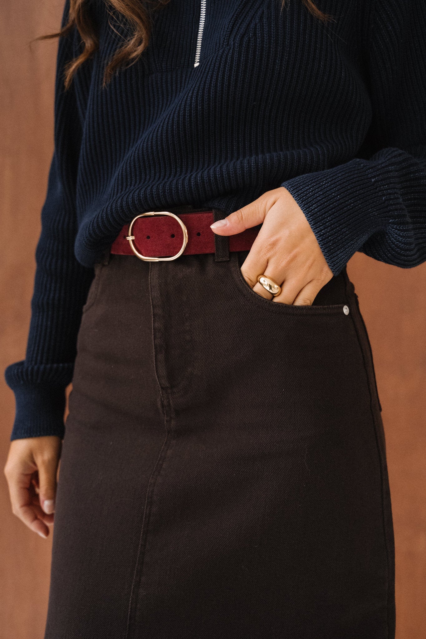 Jupe mi-longue twill en coton bio | marron "twill skirt - chocolate torte"