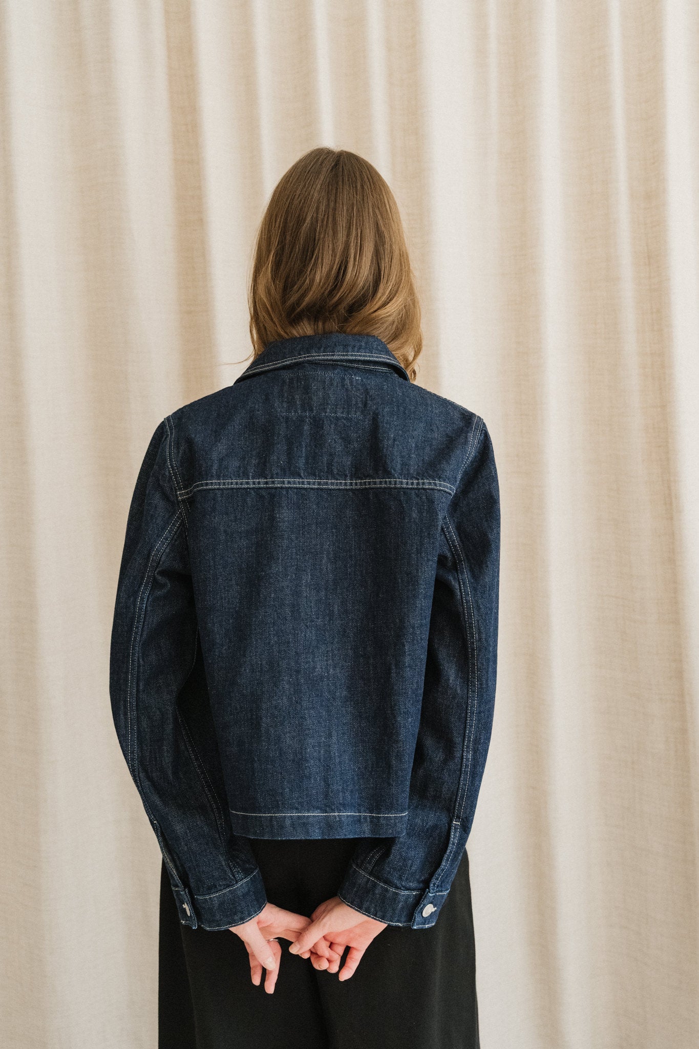Veste en denim de coton bio | bleu "anja workwear denim jacket - dark blue"