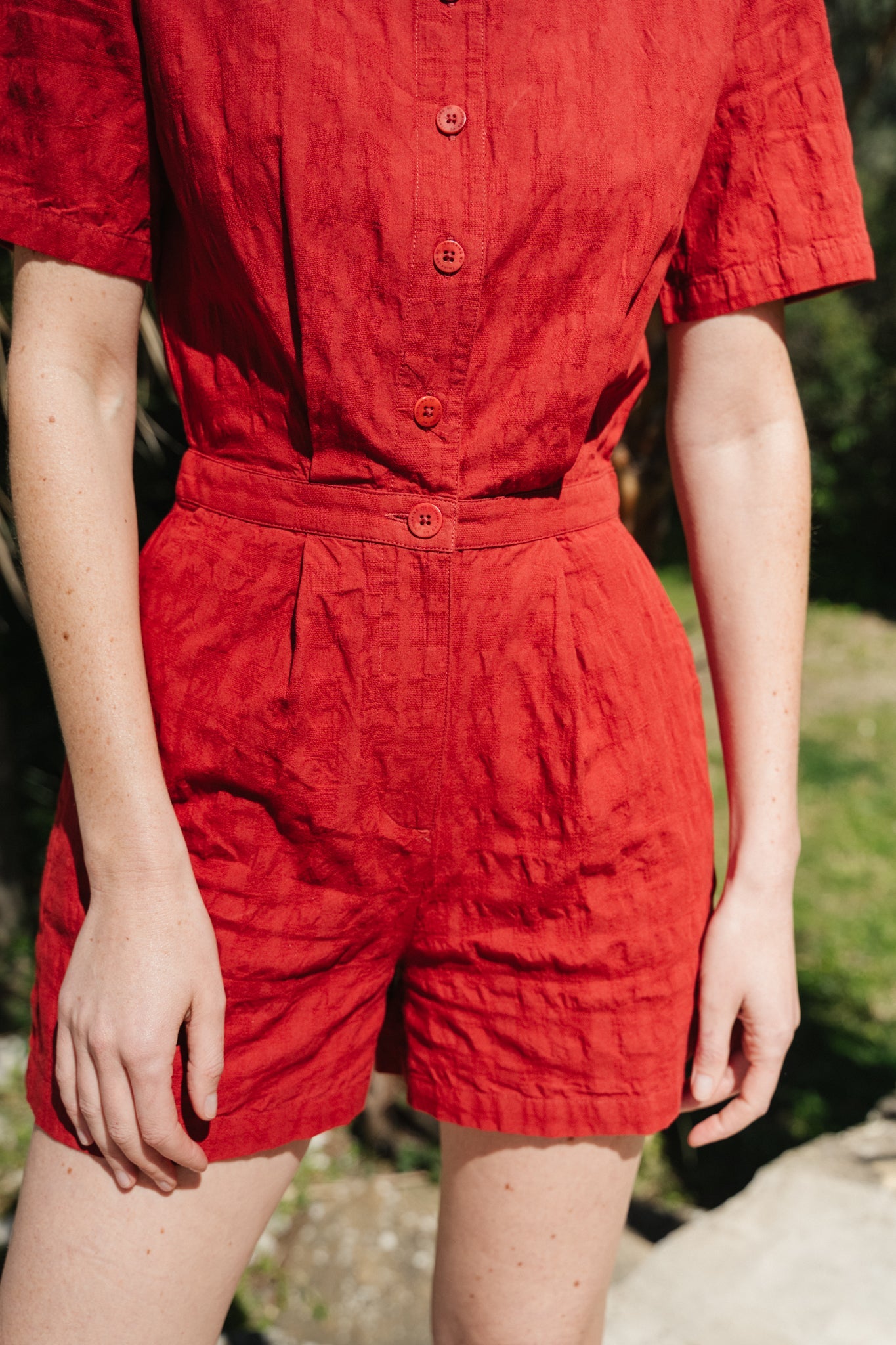 Combishort en coton bio | orange "orangered cuadrito agata jumpsuit"