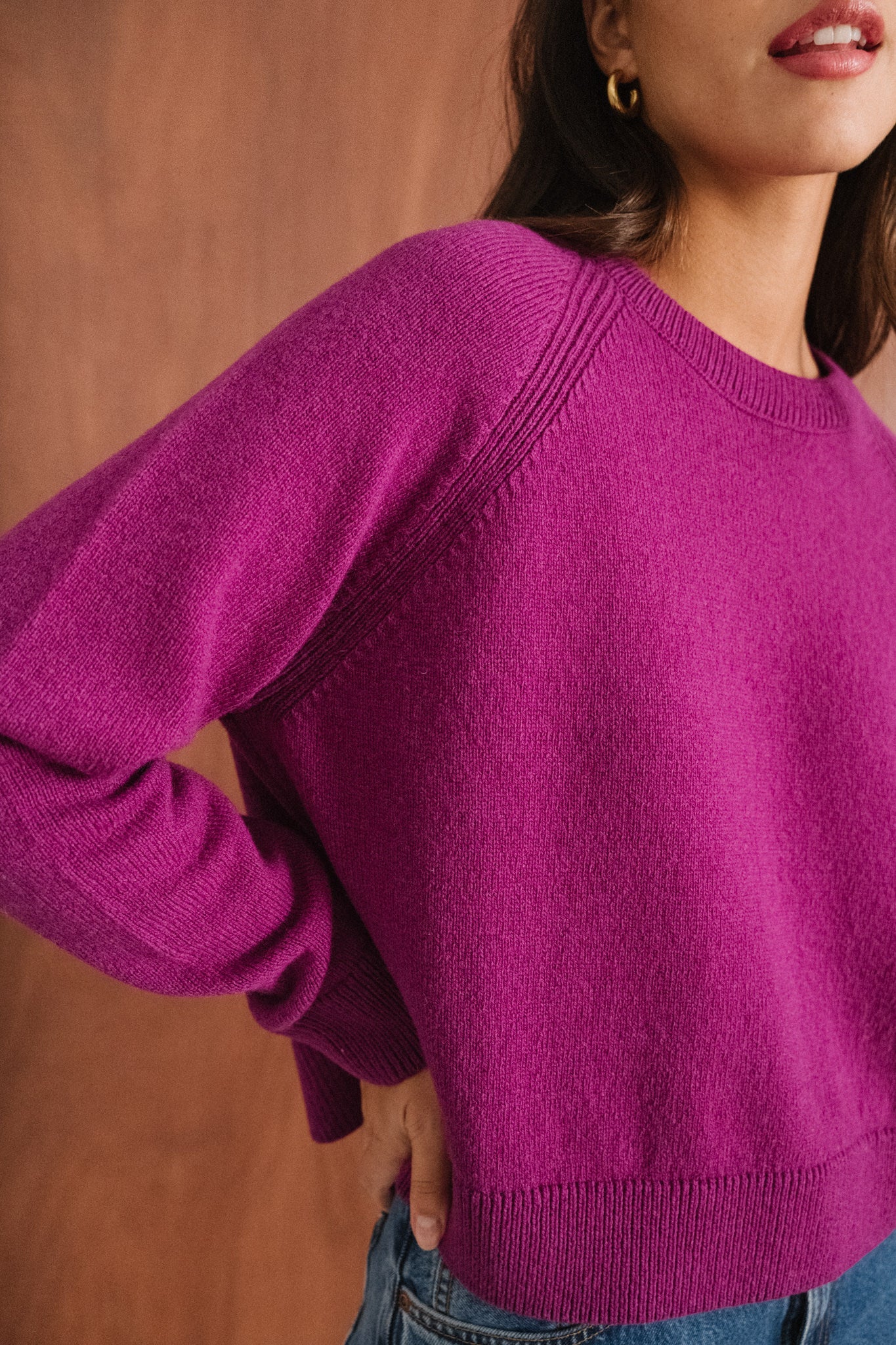 Pull boxy en laine mérinos recyclée | rose magenta