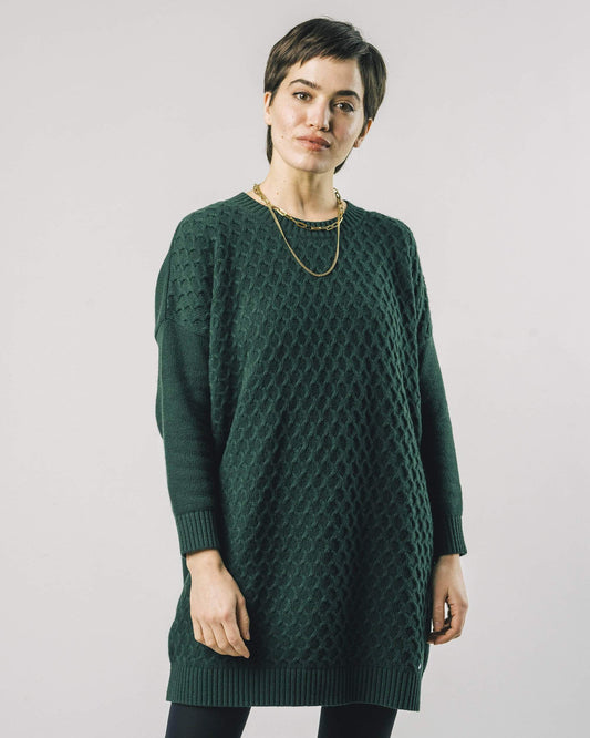 Robe pull verte en tencel et laine recyclée - Knitted Dress Dark Green