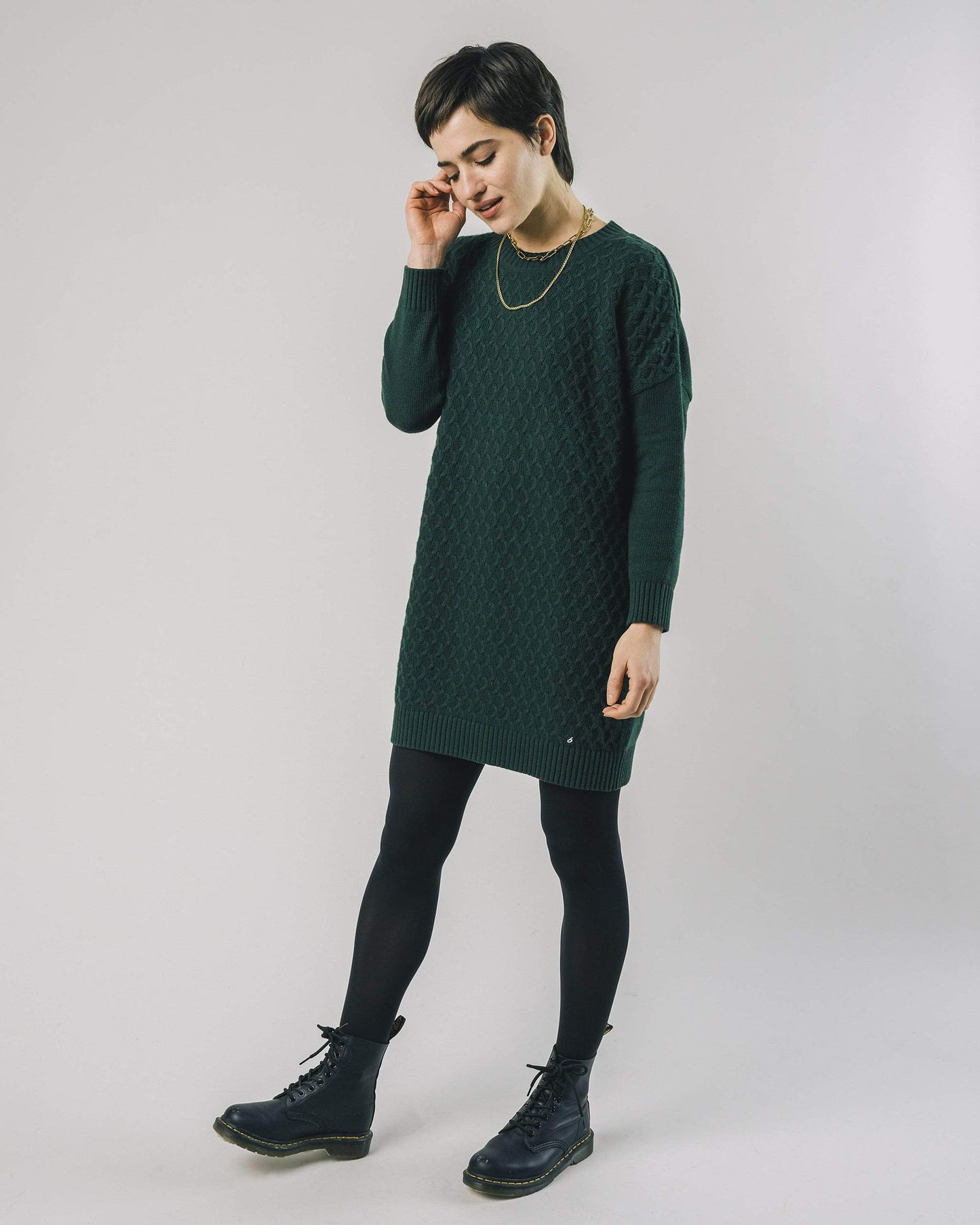 Robe pull verte en tencel et laine recyclée - Knitted Dress Dark Green