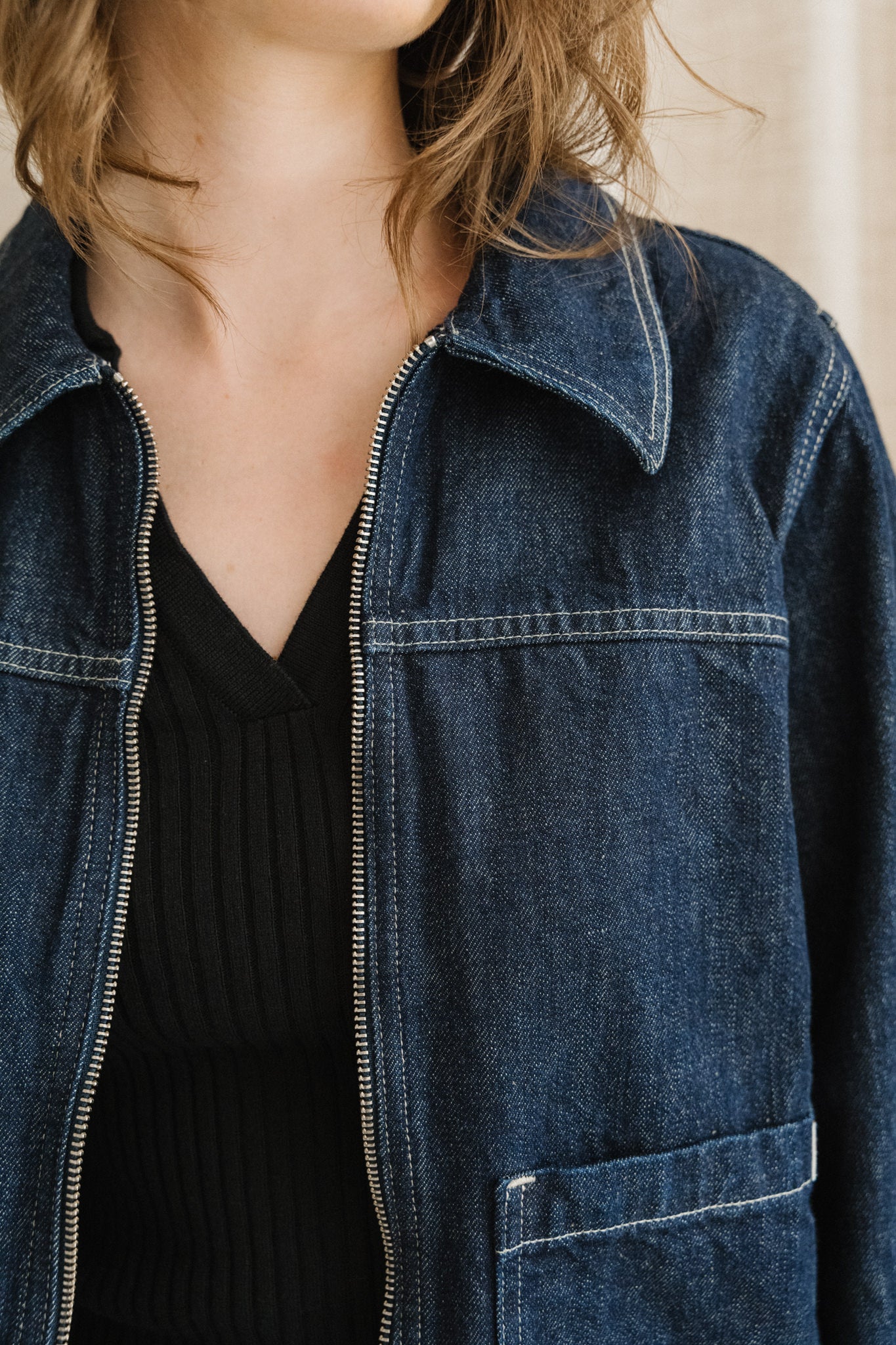 Veste en denim de coton bio | bleu "anja workwear denim jacket - dark blue"