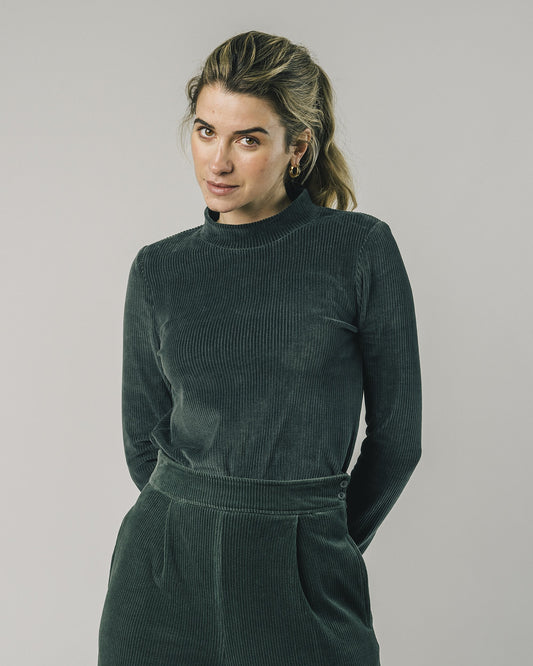Sous pull en velours de coton bio vert fôret - Corduroy
