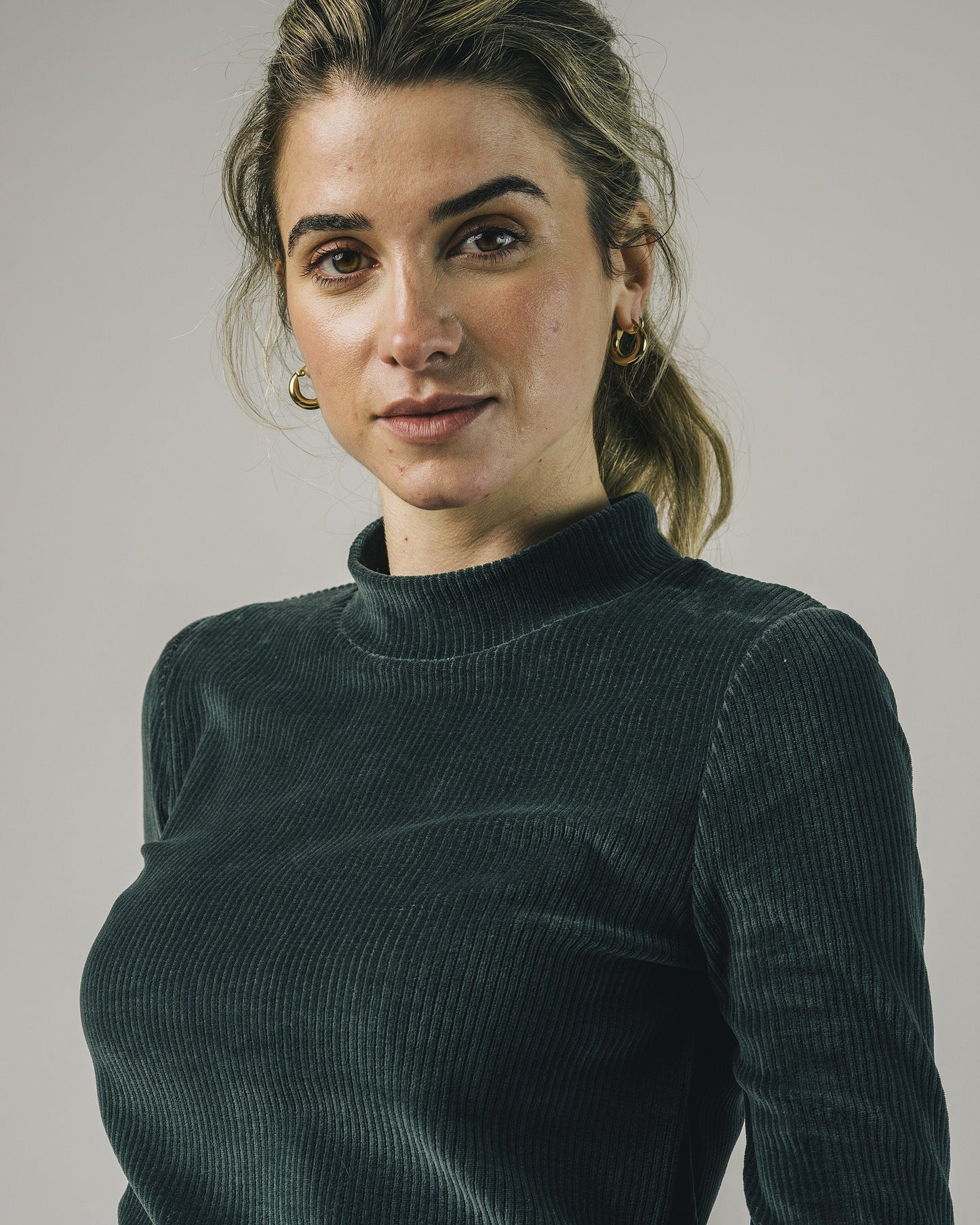Sous pull en velours de coton bio vert fôret - Corduroy