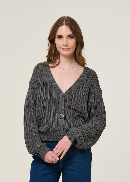 Gilet maille en coton bio | Gris "lena dark grey"