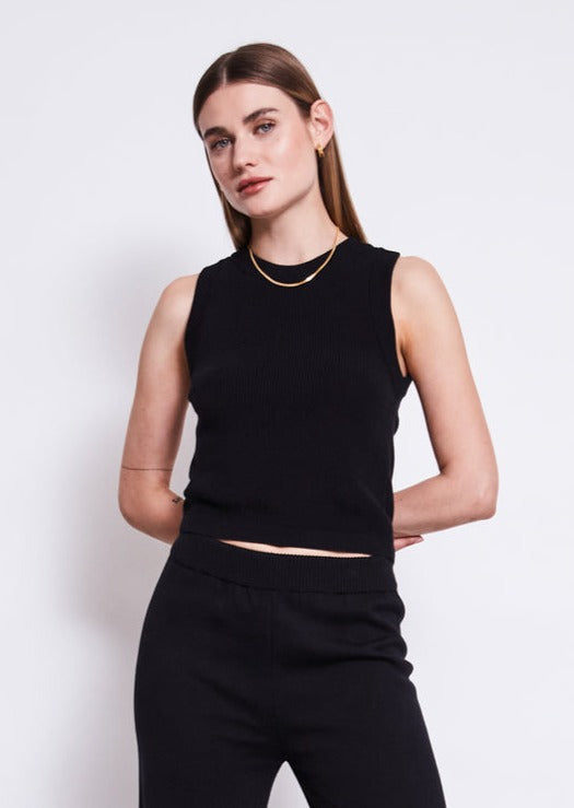 Pull sans manches en maille de coton bio | Noir "top garda black"
