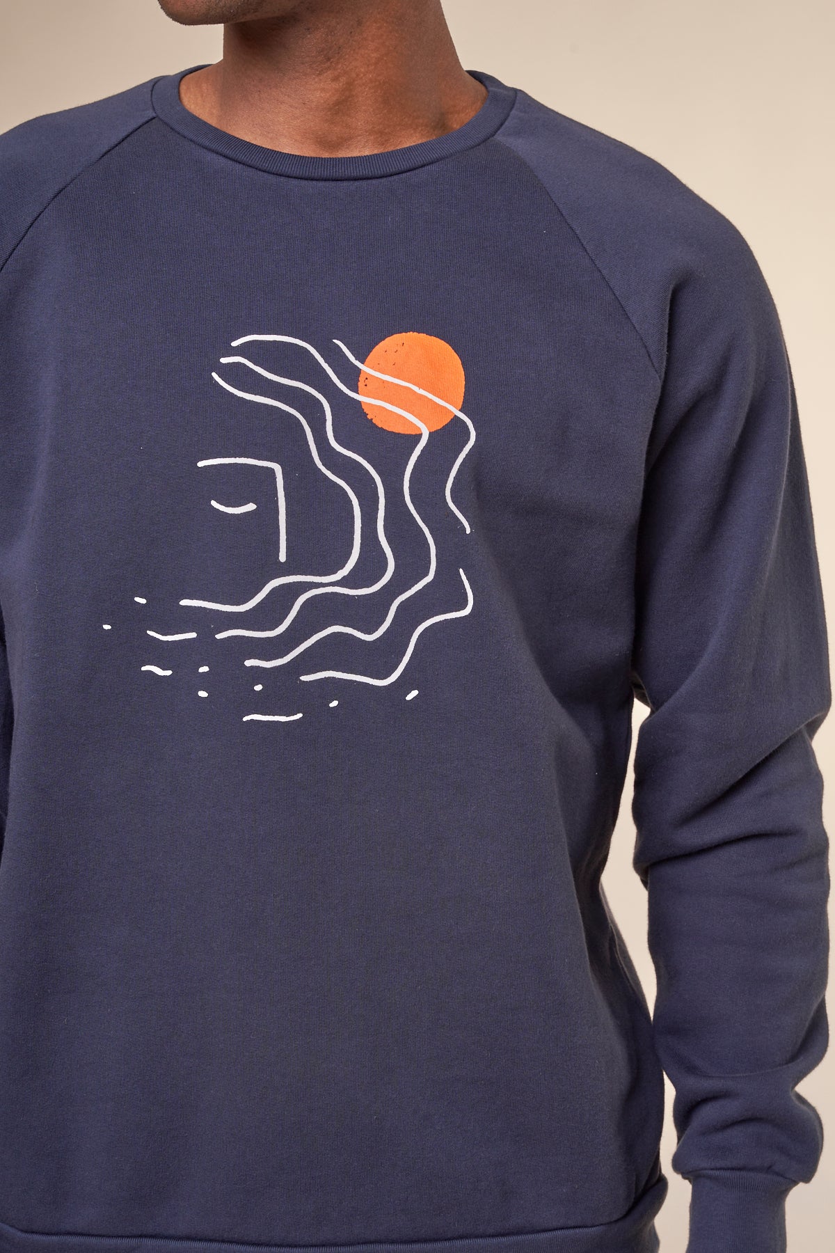 Sweat imprimé en coton bio | Marine "wavy face navy"