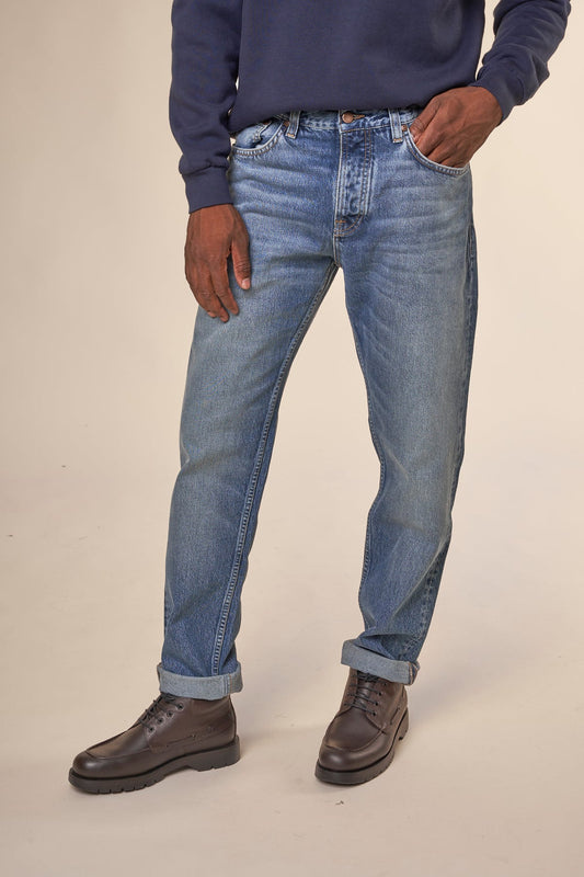 Jean fuselé en coton bio | bleu délavé "steady eddie ii blue tornado"