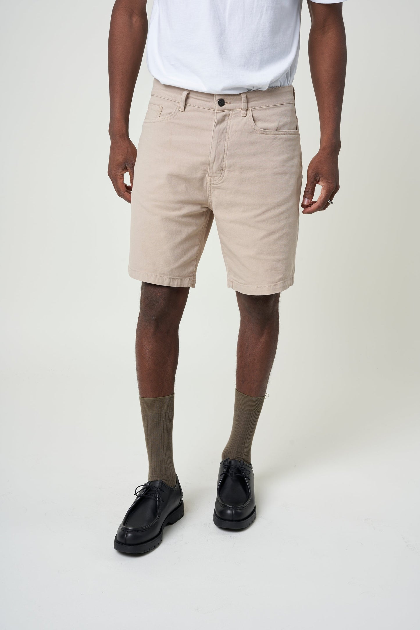 Short beige en canvas de coton bio - loose canvas twill shorts light feather gray