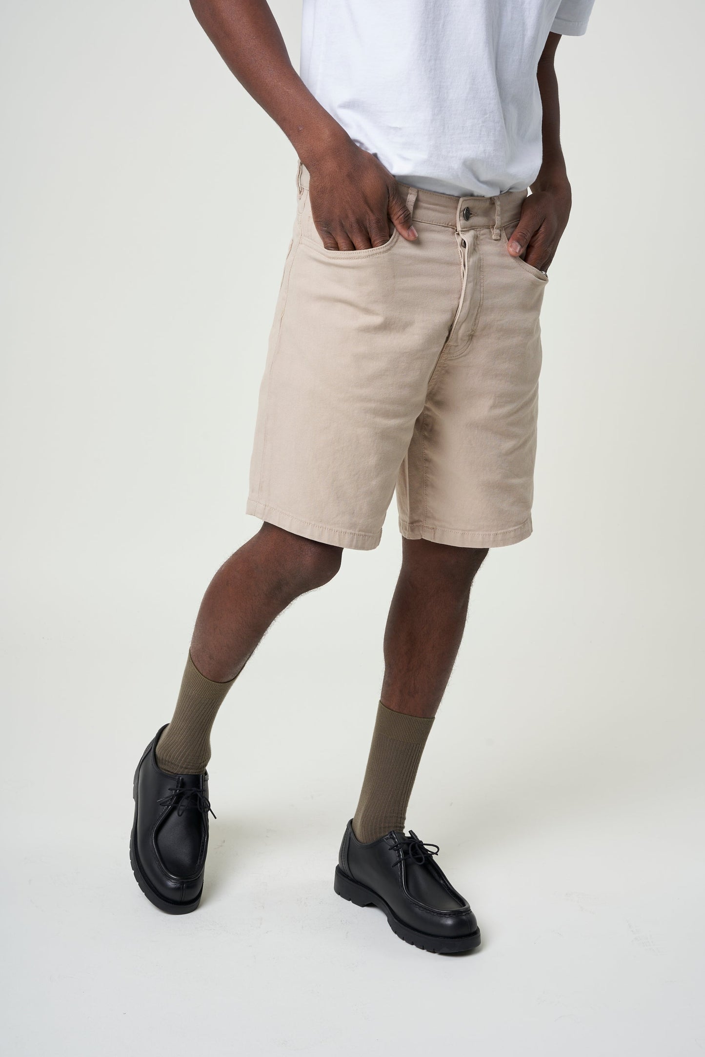 Short beige en canvas de coton bio - loose canvas twill shorts light feather gray