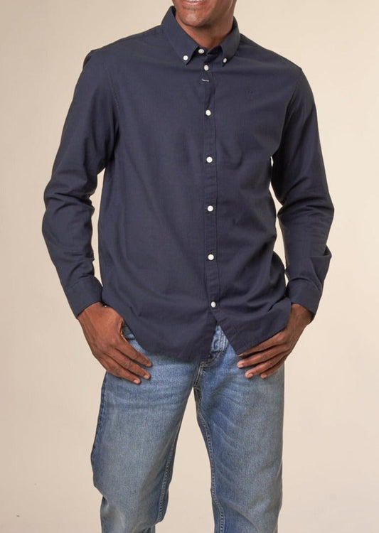 Chemise avec logo en coton bio | Marine "costom tailored oxford shirt total eclipse"