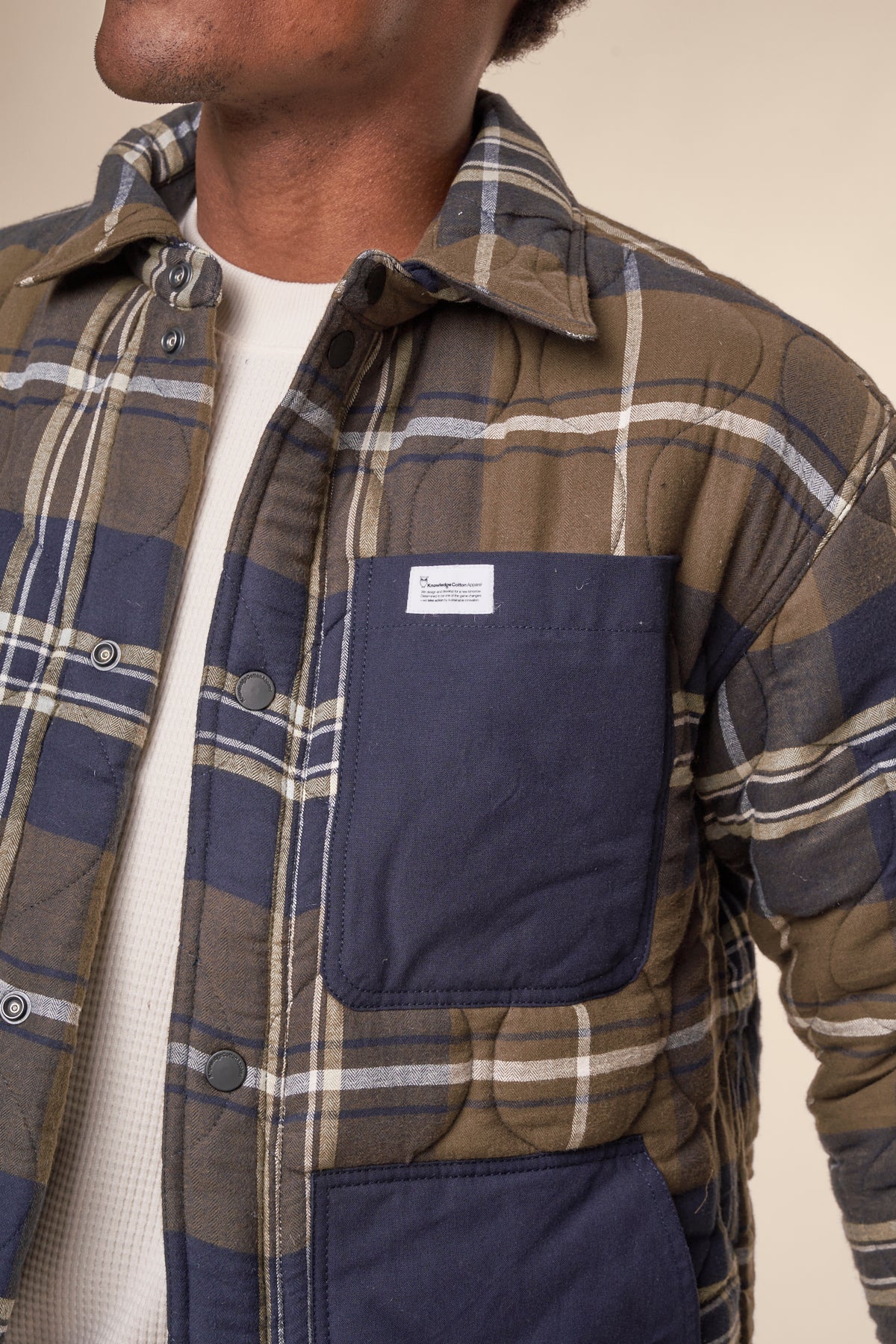 Veste matelassée en coton bio et matière recyclée | Carreaux "checked quilted overshirt green check"
