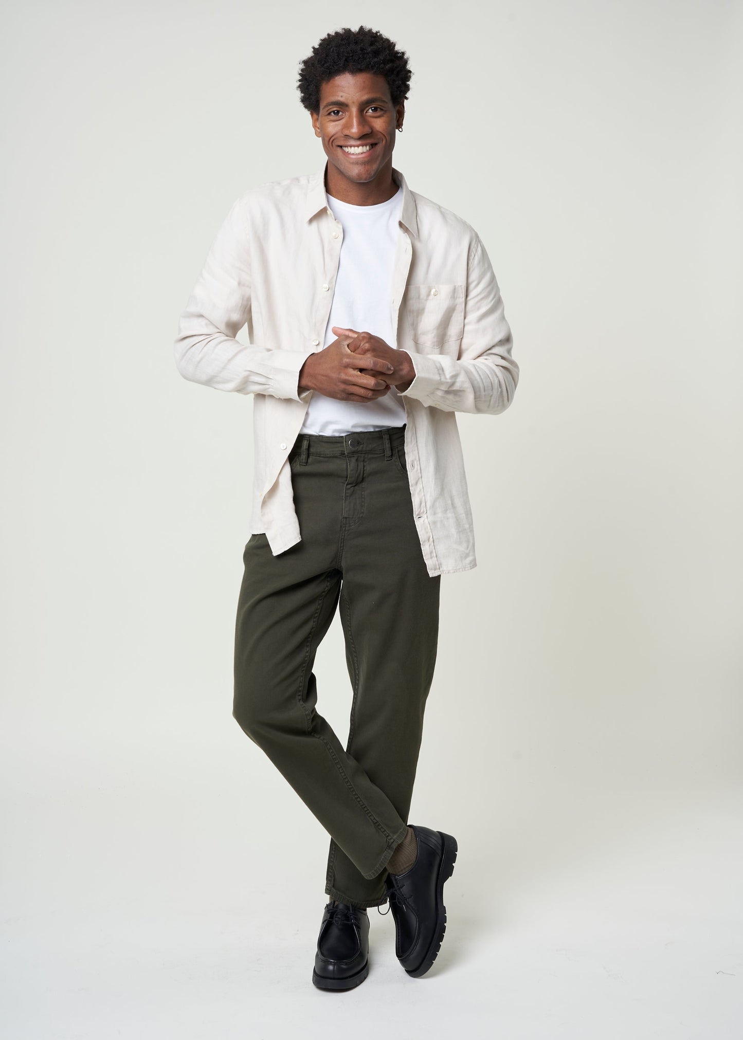 Chemise beige en lin bio - custom fit linen shirt light feather gray