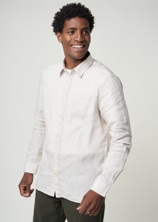 Chemise beige en lin bio - custom fit linen shirt light feather gray