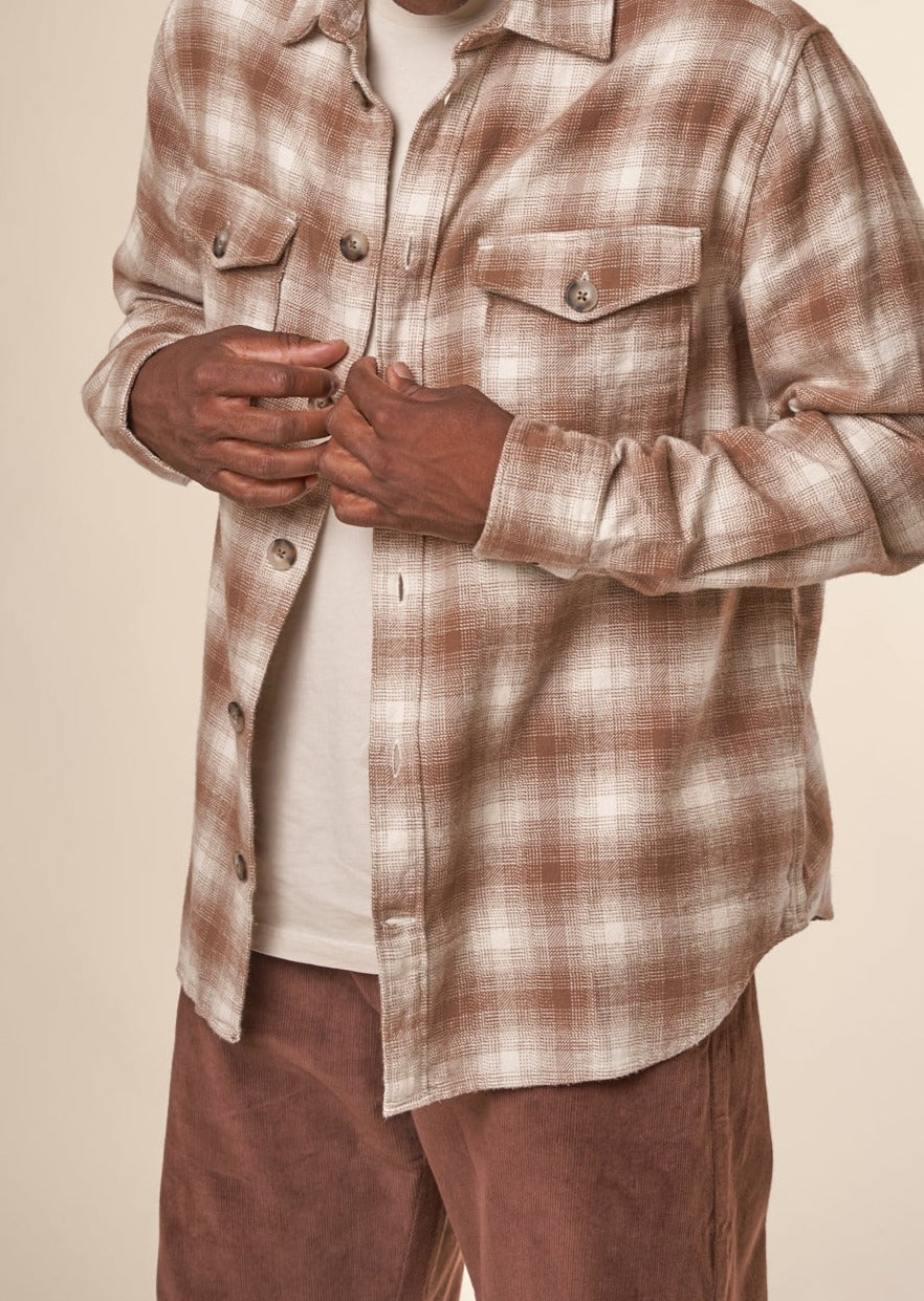Chemise à carreaux en coton bio | Beige "loose fit checkered flannel shirt beige check"