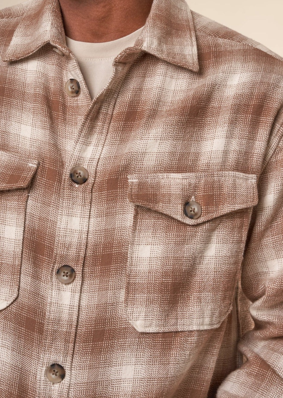 Chemise à carreaux en coton bio | Beige "loose fit checkered flannel shirt beige check"