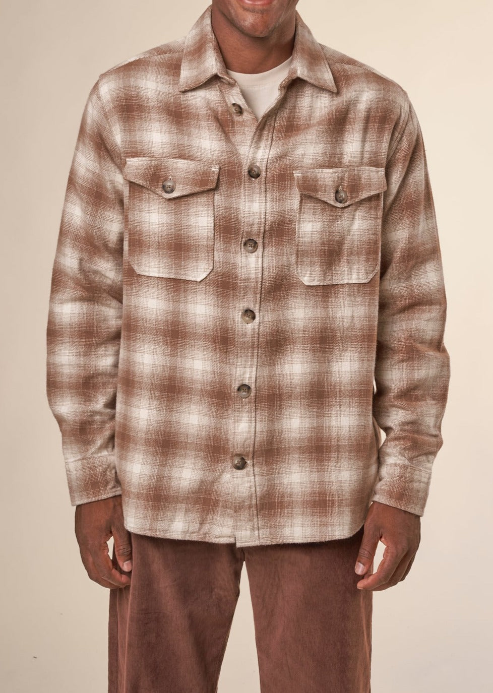 Chemise à carreaux en coton bio | Beige "loose fit checkered flannel shirt beige check"
