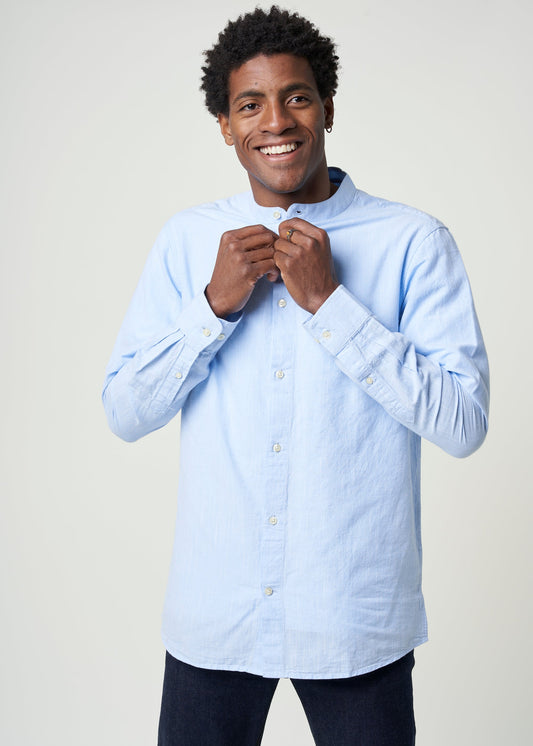 Chemise bleu clair en coton et lin bio - custom fit linen skyway