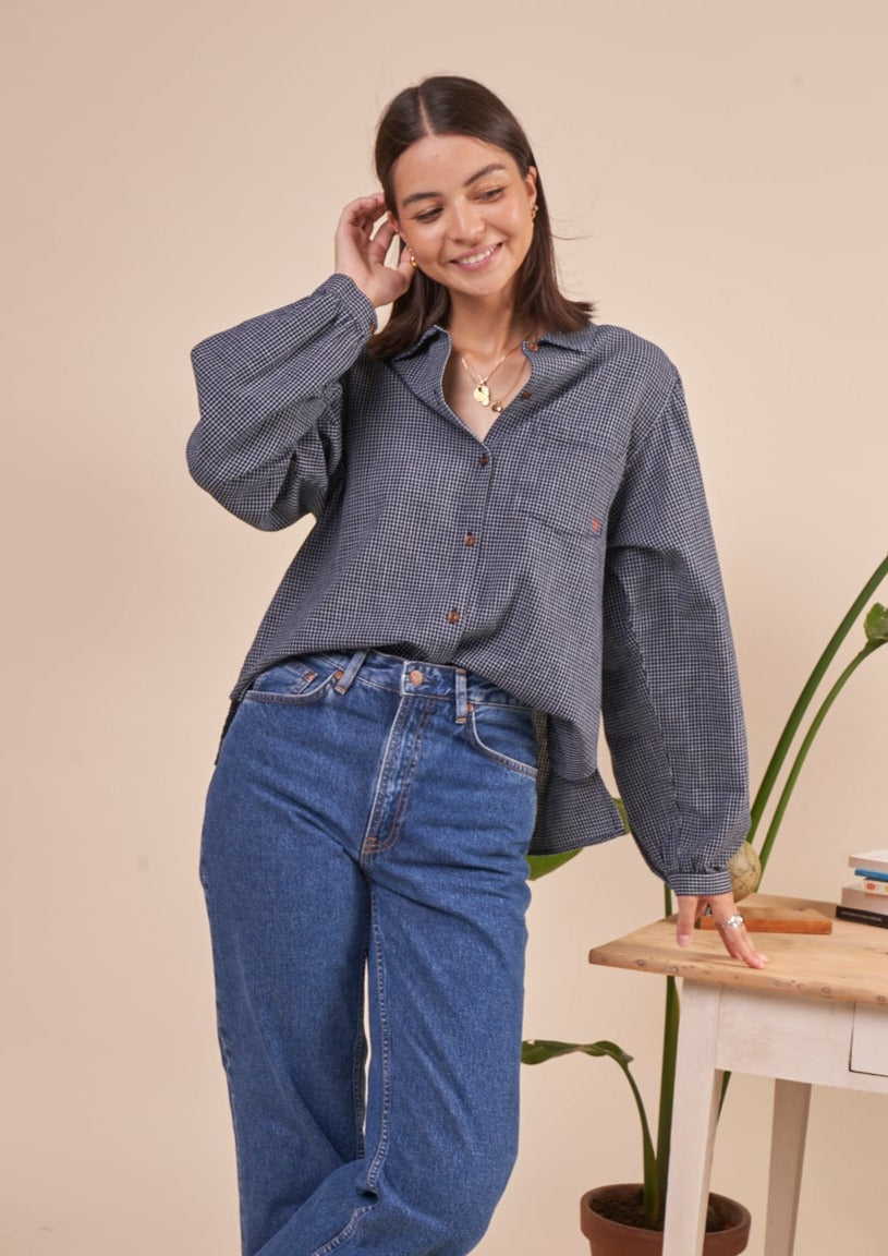 Chemise à carreaux en coton bio | Indigo "edith check blouse indigo"