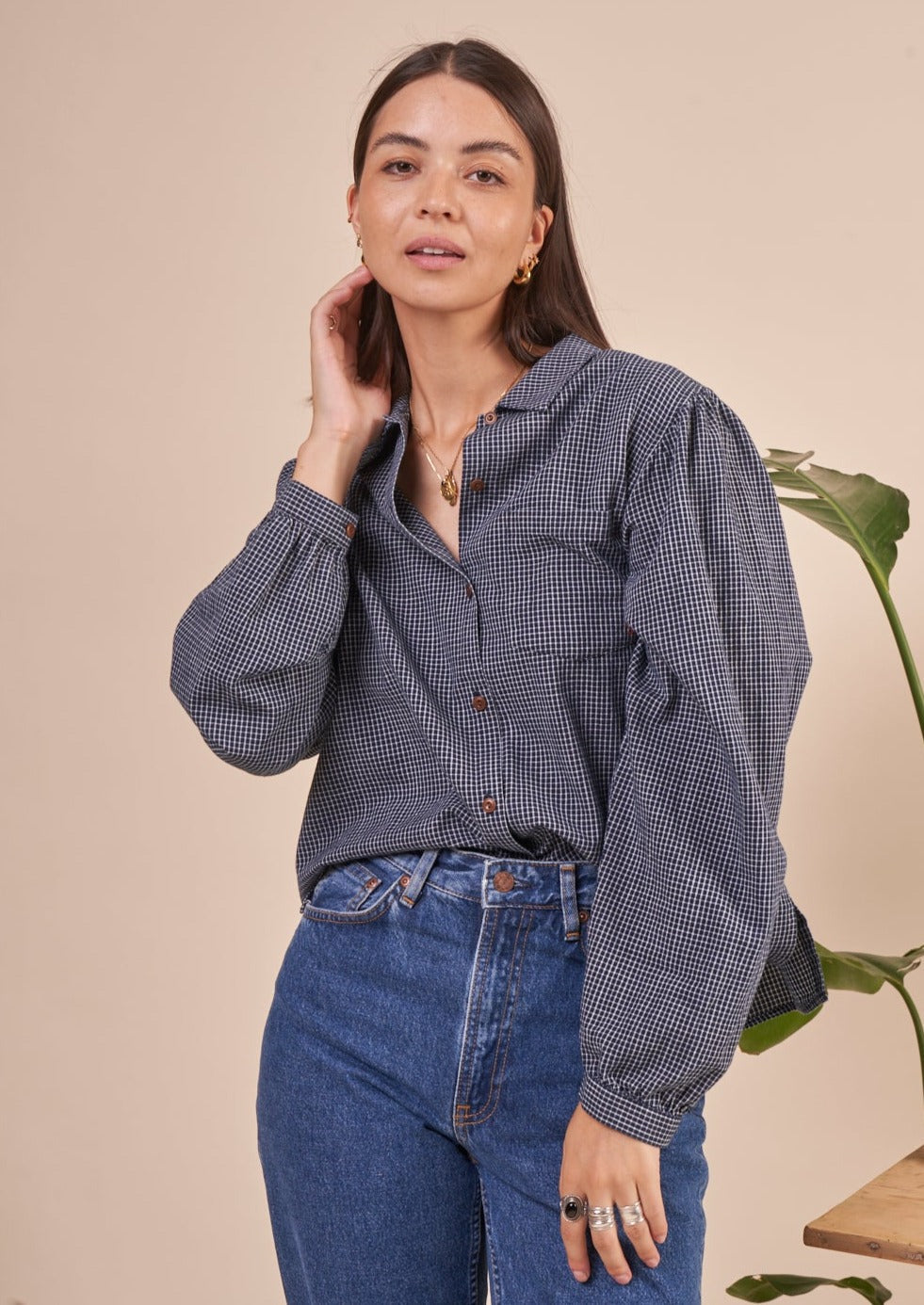 Chemise à carreaux en coton bio | Indigo "edith check blouse indigo"