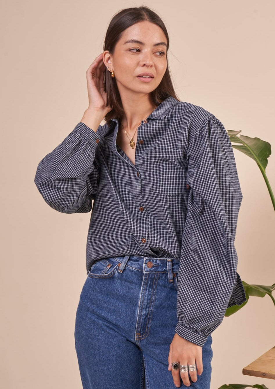 Chemise à carreaux en coton bio | Indigo "edith check blouse indigo"