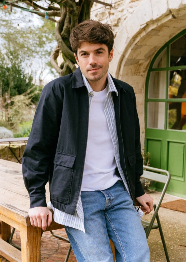Chemise en coton bio | Rayée bleue et blanche "loose striped slub canvas shirt blue stripe"