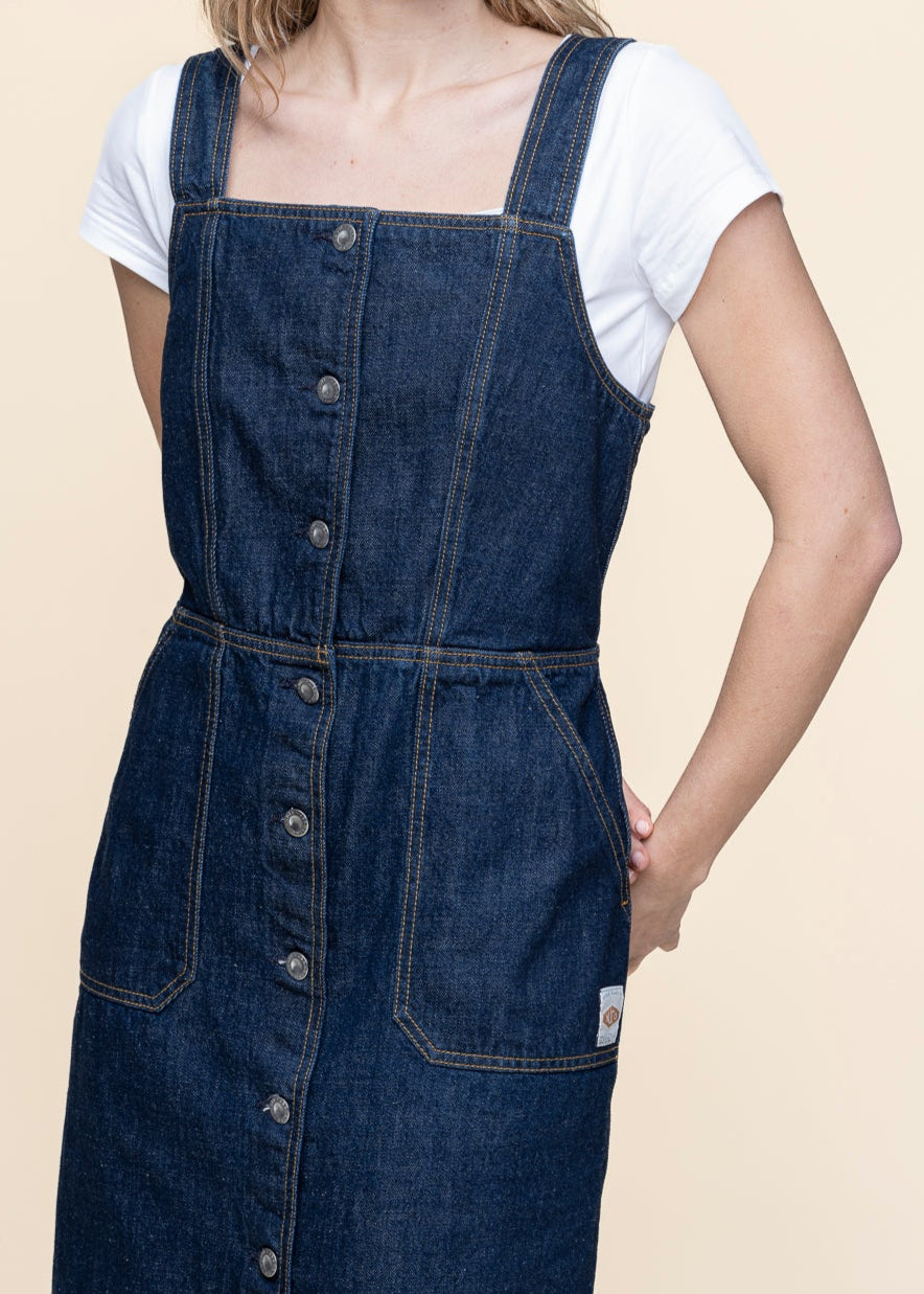 Robe en coton biologique | bleu "mona denim dress 40s redcast - dark blue"