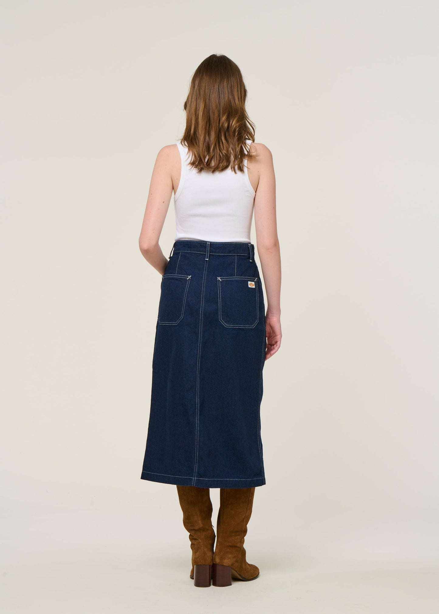 Jupe en coton biologique | bleu "Boel painter denim skirt dark blue - dark blue"