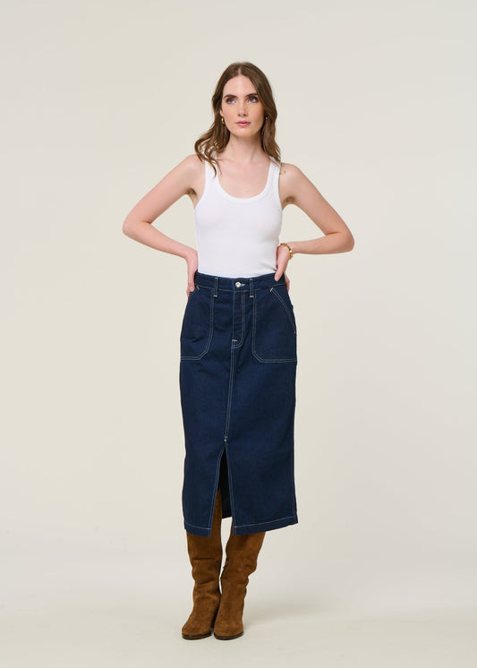 Jupe en coton biologique | bleu "Boel painter denim skirt dark blue - dark blue"