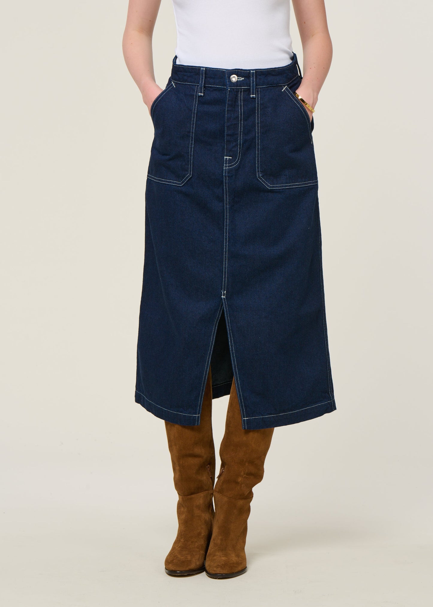 Jupe en coton biologique | bleu "Boel painter denim skirt dark blue - dark blue"