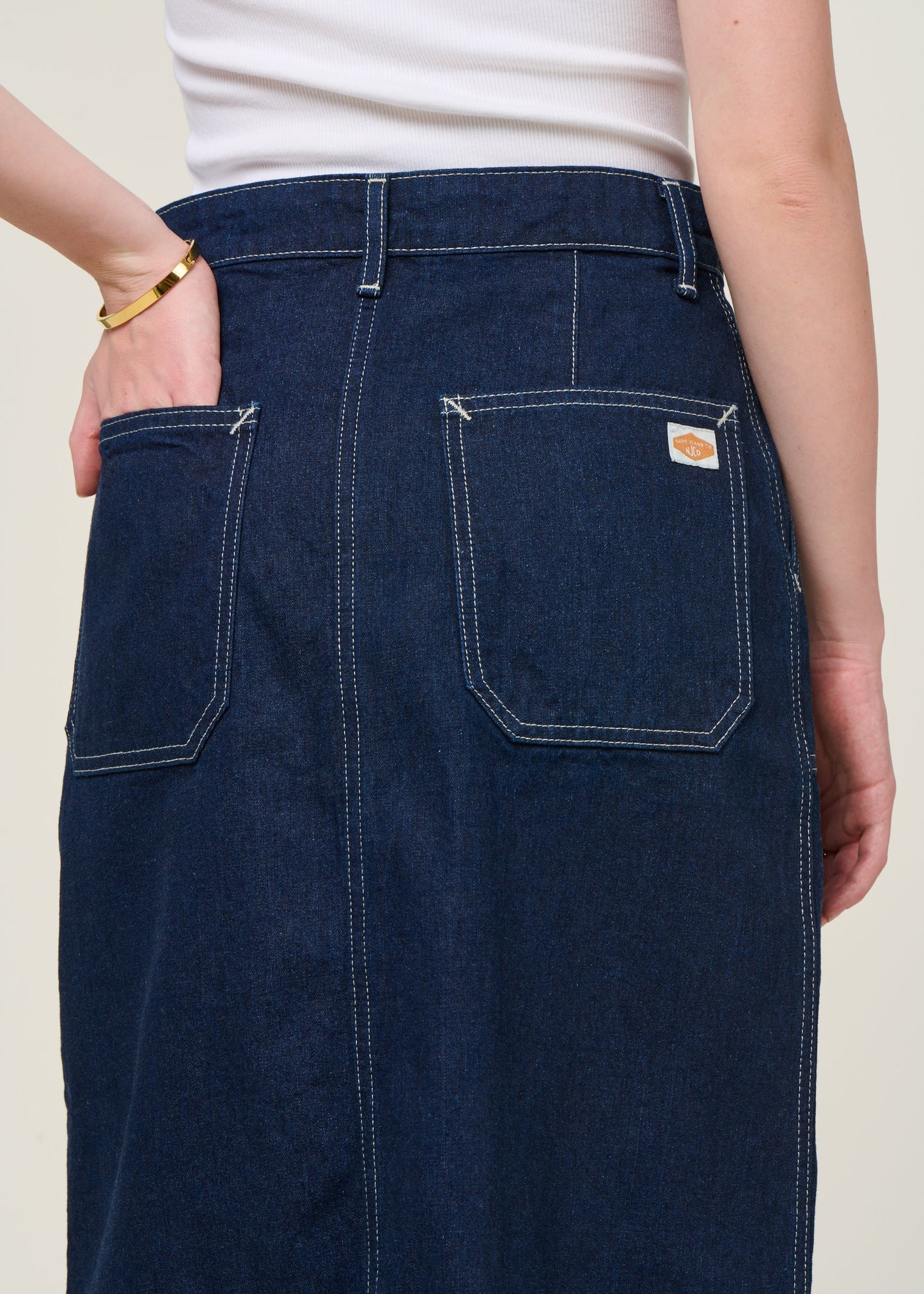 Jupe en coton biologique | bleu "Boel painter denim skirt dark blue - dark blue"