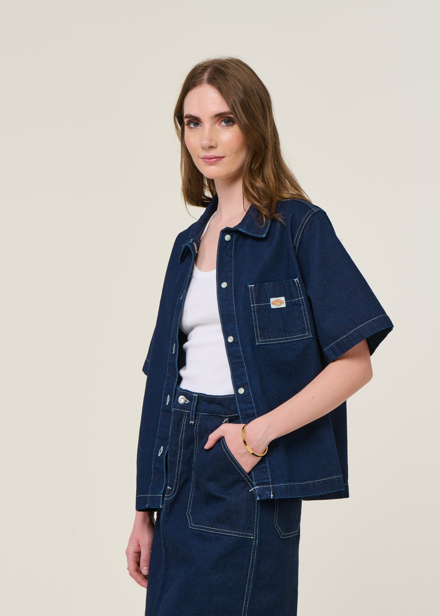 Chemise denim en coton biologique | bleu "Lina painter denim shirt dark blue - dark blue"