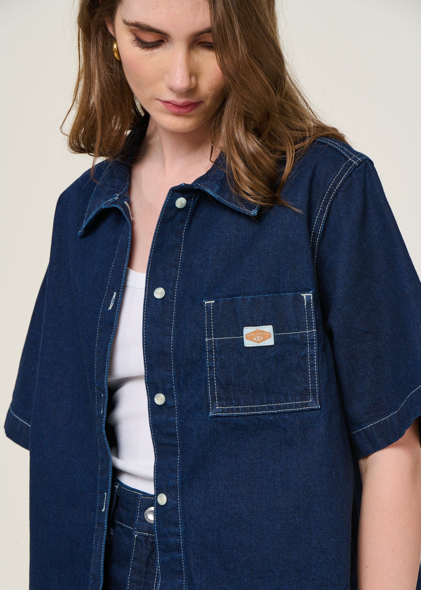 Chemise denim en coton biologique | bleu "Lina painter denim shirt dark blue - dark blue"