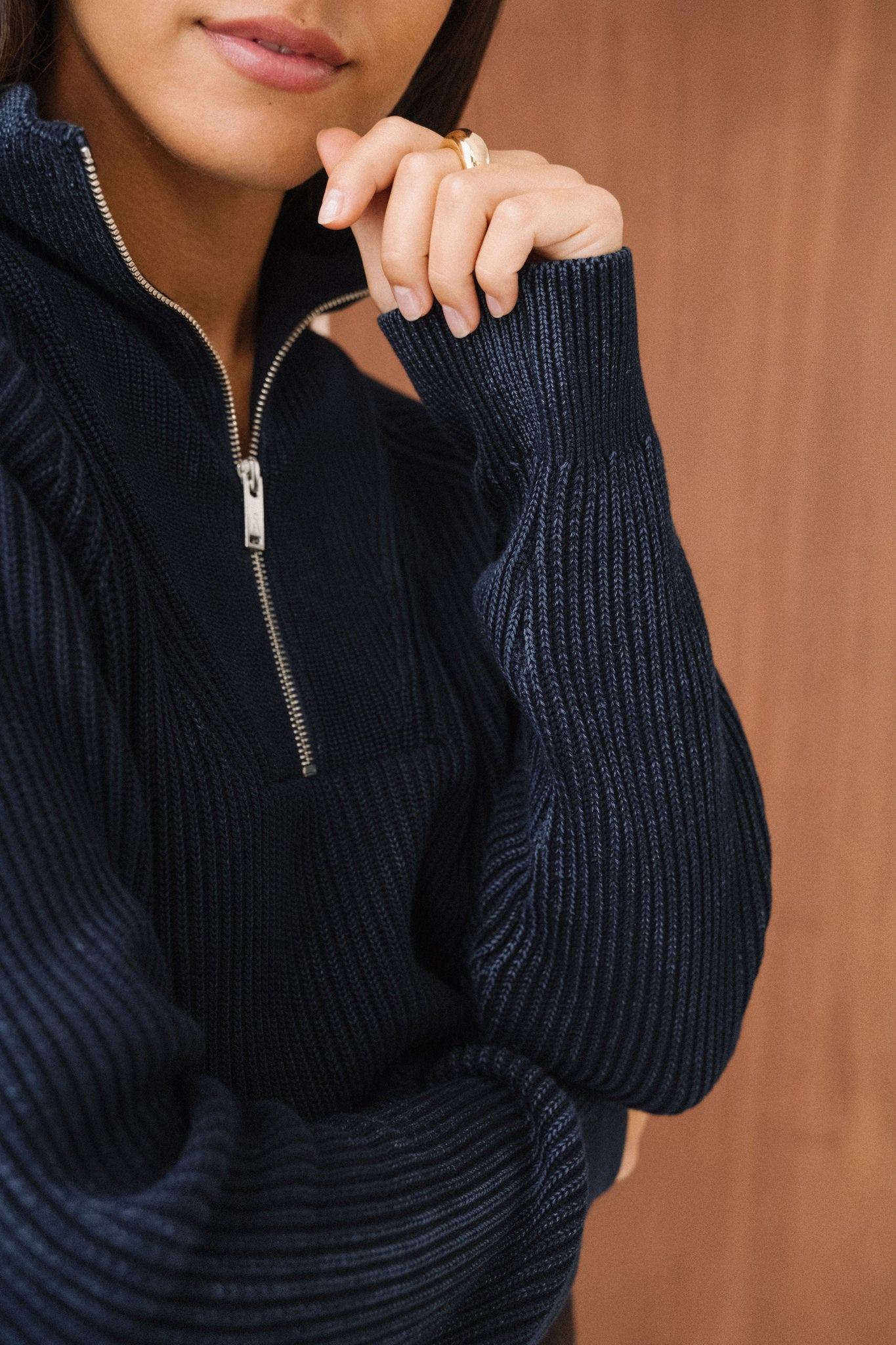 Pull col zippé en coton bio | bleu "ronyiaas gmt dye - night sky"