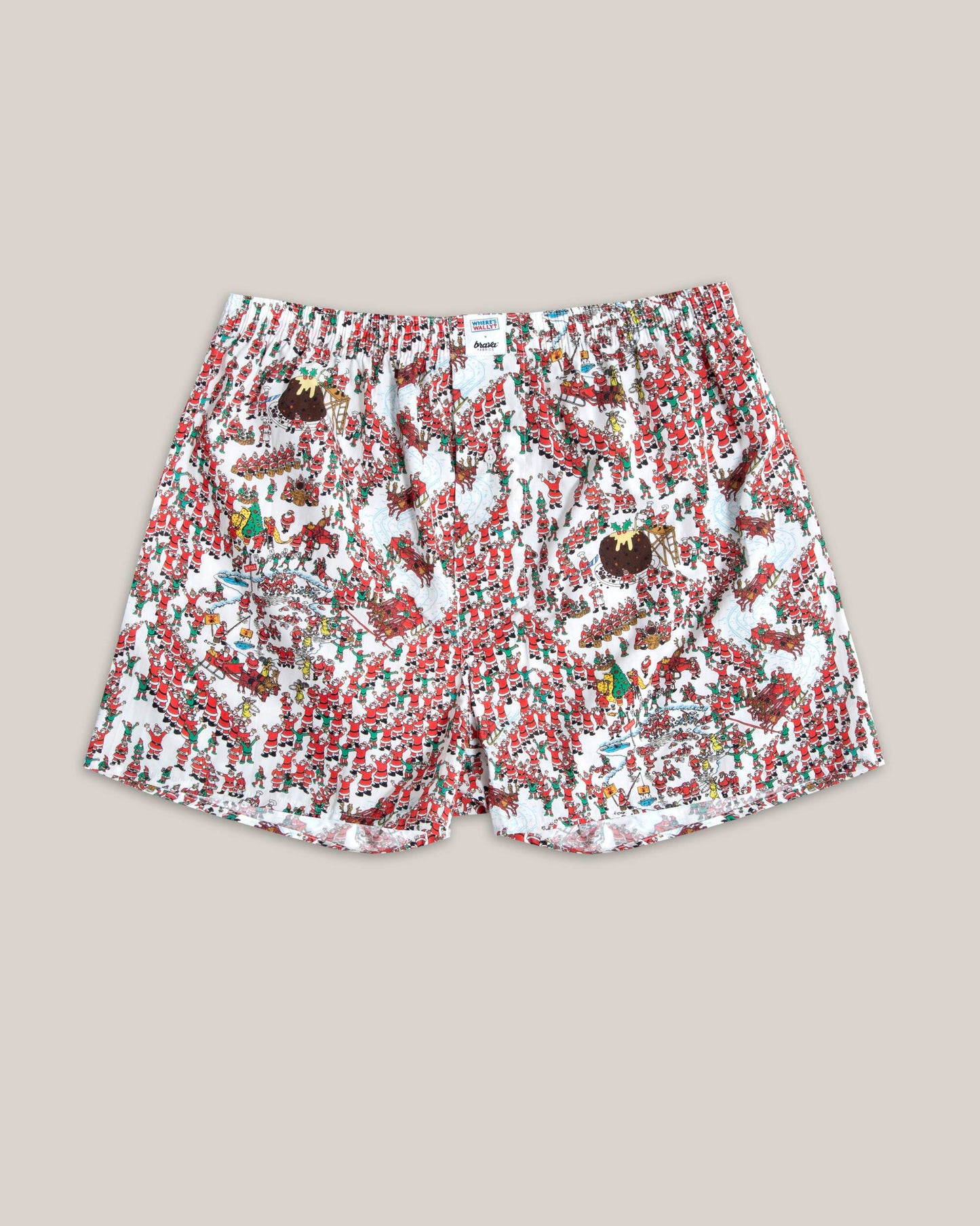 Caleçons à motifs en coton bio - where is wally xmas boxer - white