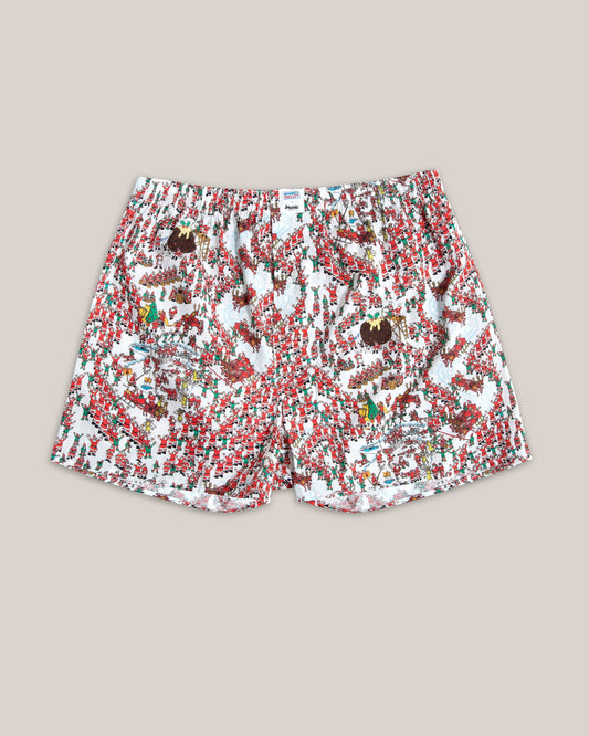 Caleçons à motifs en coton bio - where is wally xmas boxer - white
