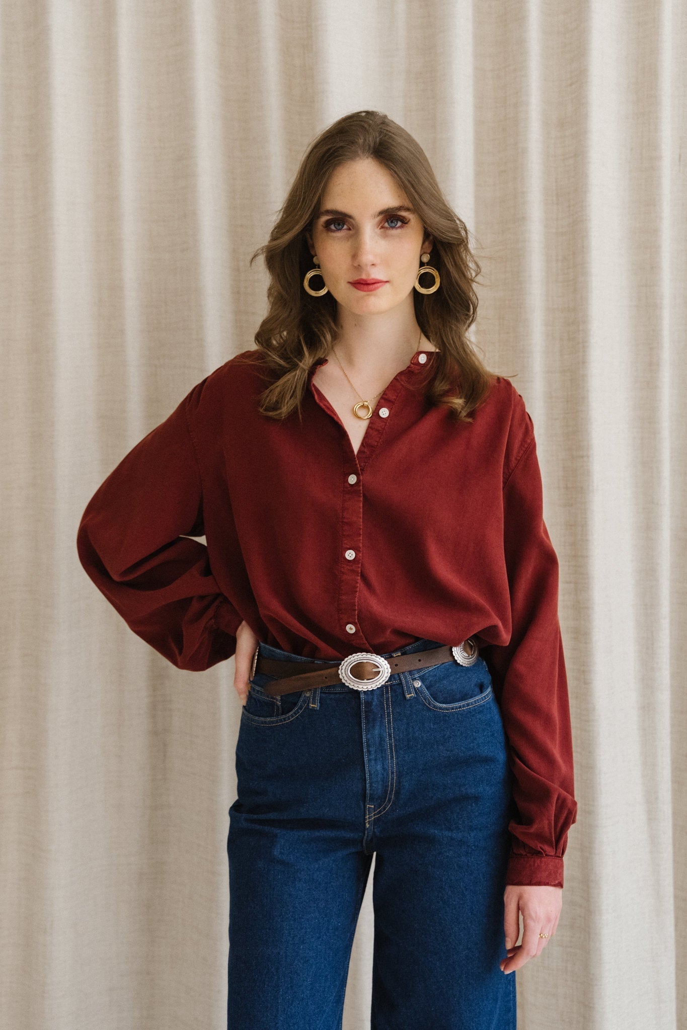 Blouse en tencel | bordeaux 'evi tencel blouse - brick'