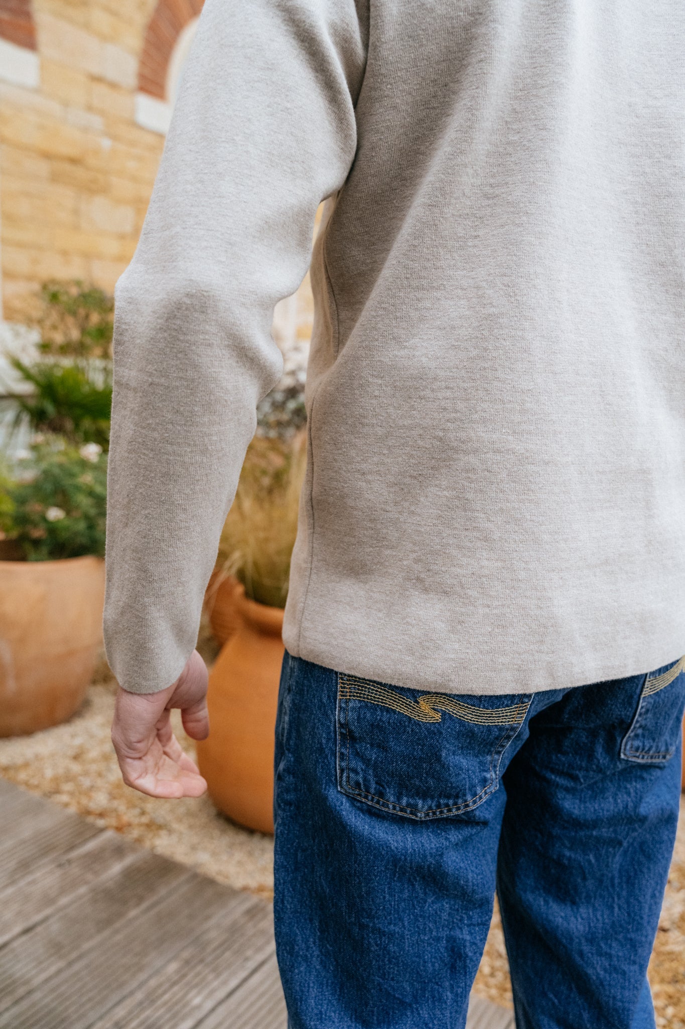 Pull beige en maille de coton bio - cotton crew neck knit nature melange