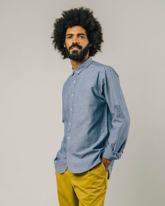 Chemise bleue en coton bio - cotolino regular shirt blue