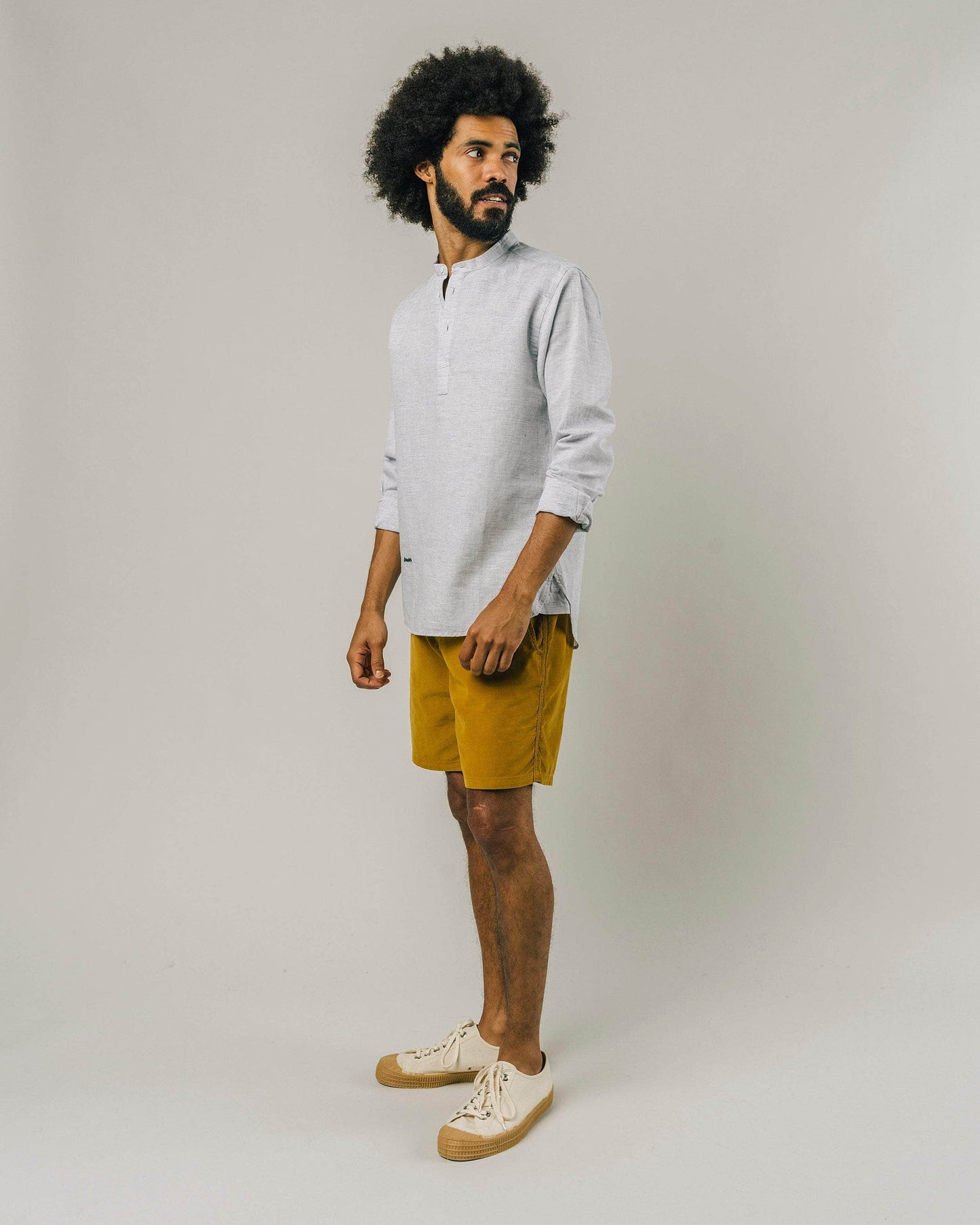 Chemise col mao bleue en lin et coton bio - slub henley shirt blue