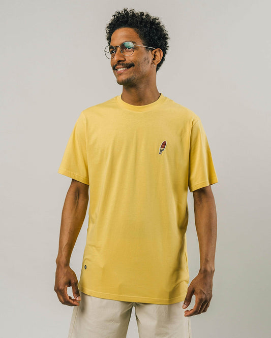 T-shirt jaune brodé en coton bio - gelati t-shirt ochre yellow