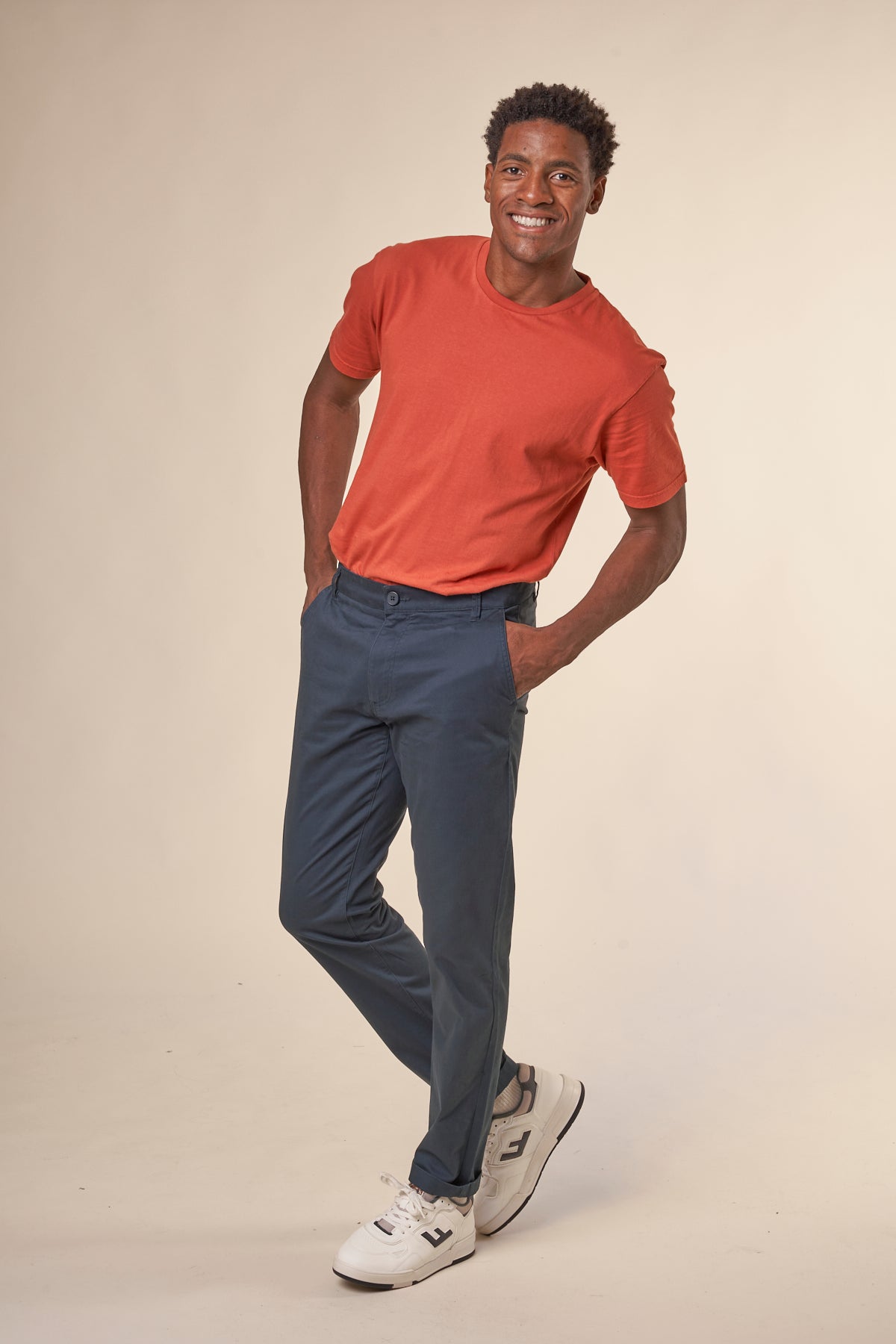 Chino en coton bio | marine "luca slim twill chino total eclipse"