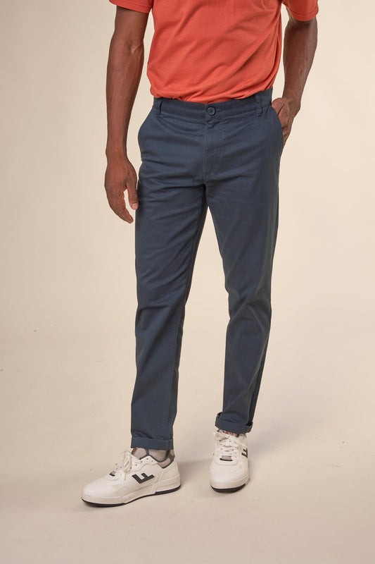 Chino en coton bio | marine "luca slim twill chino total eclipse"