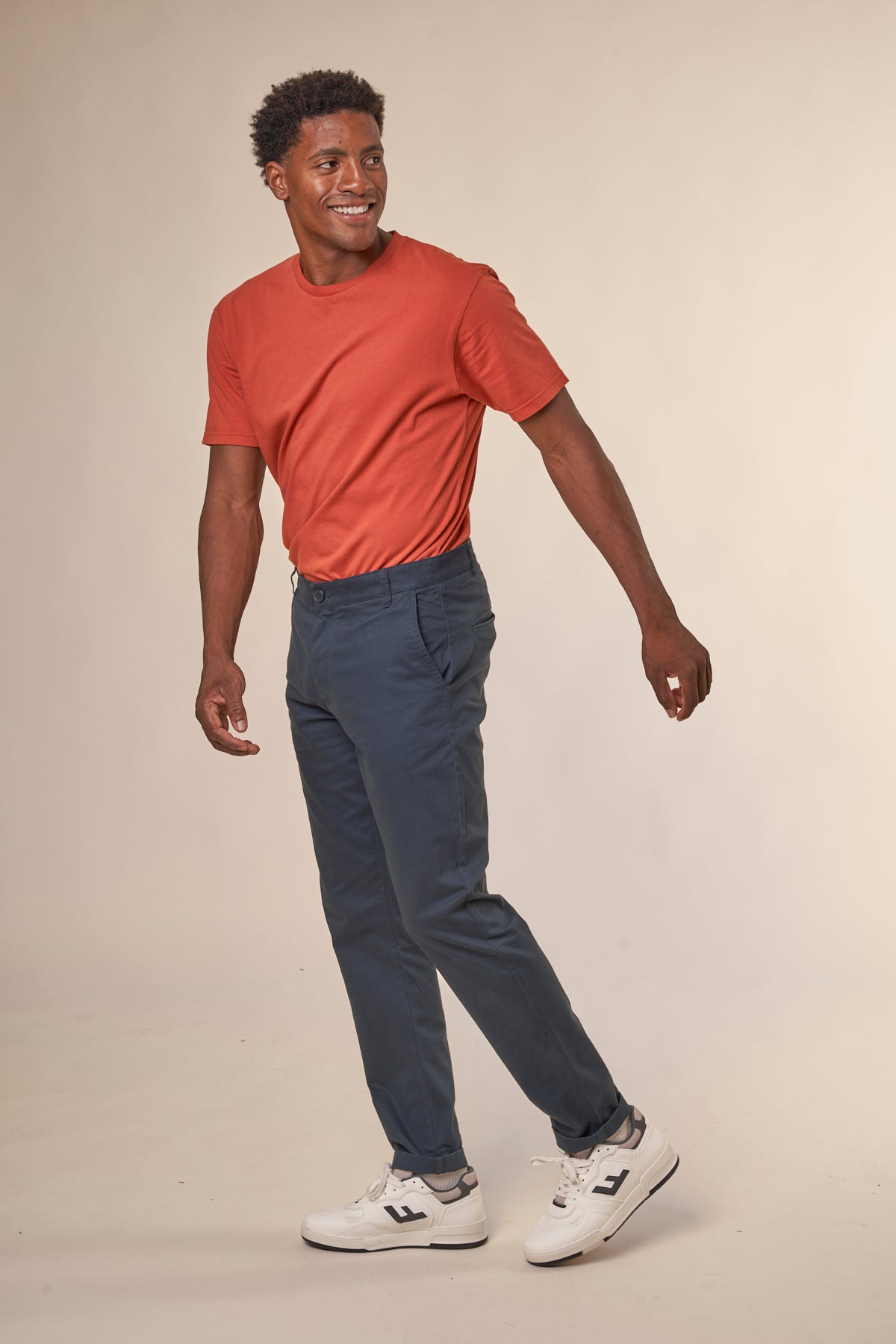 Chino en coton bio | marine "luca slim twill chino total eclipse"