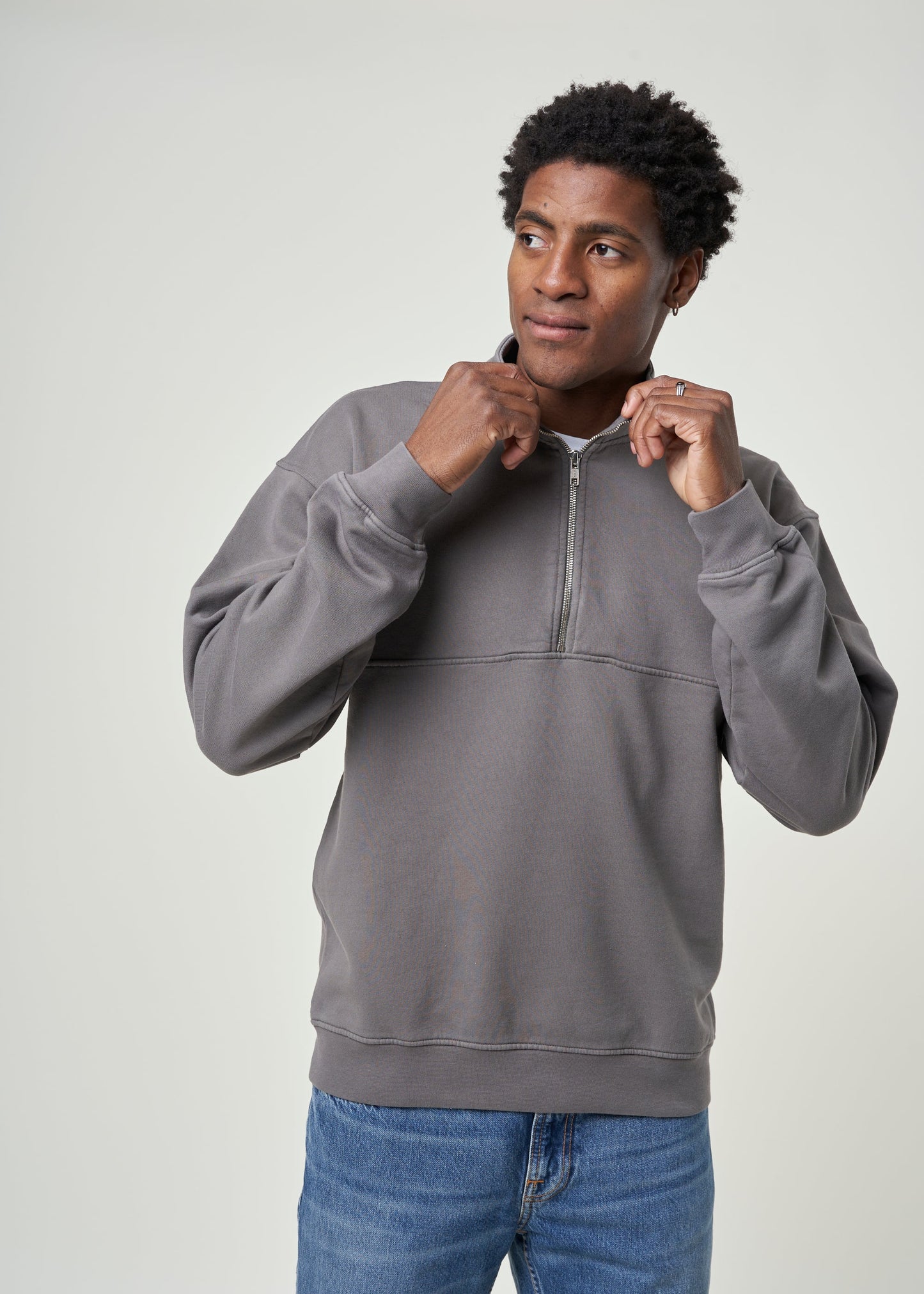 Sweat camionneur mixte en coton bio | gris "Quarter Zip storm grey"