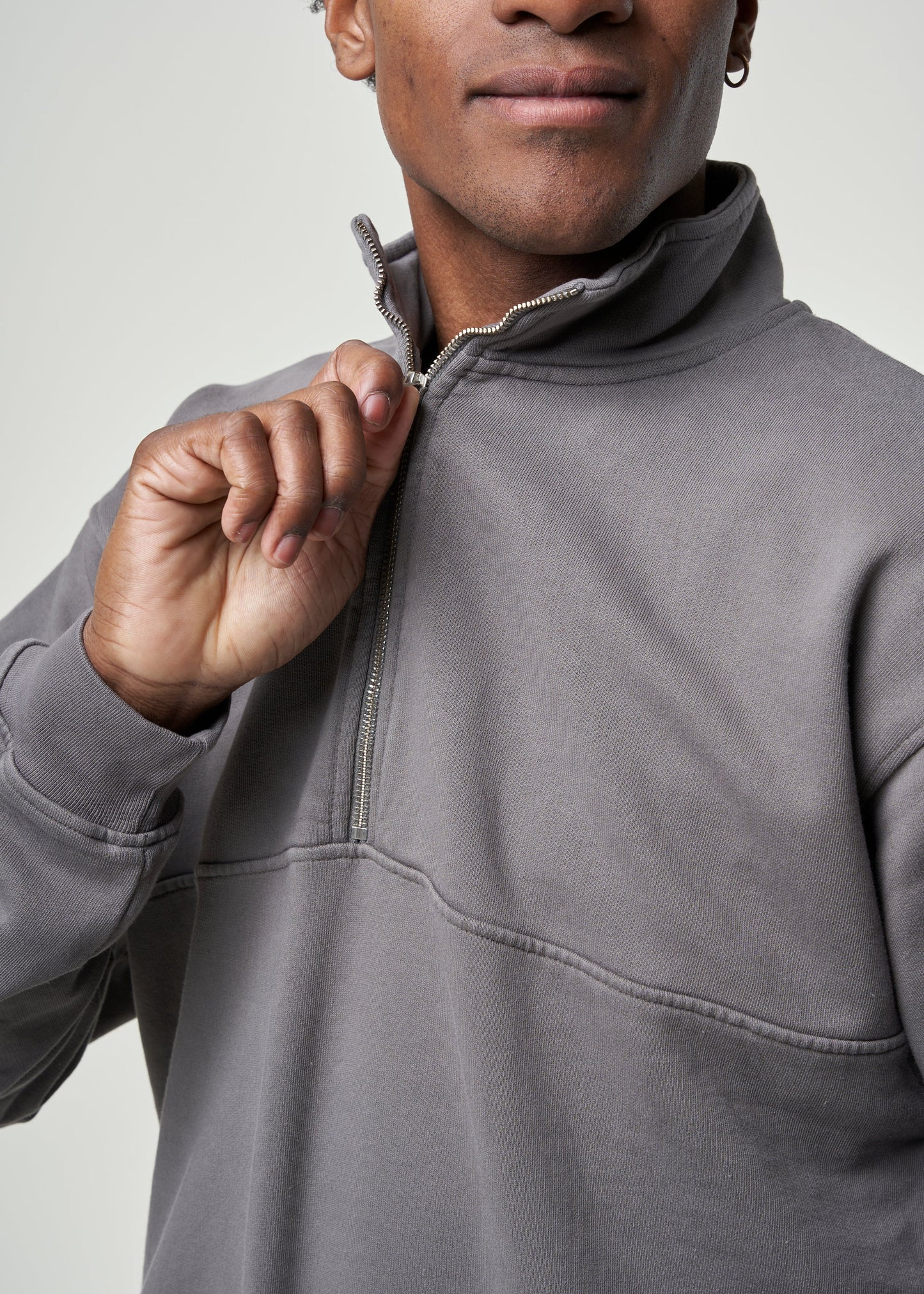 Sweat camionneur mixte en coton bio | gris "Quarter Zip storm grey"