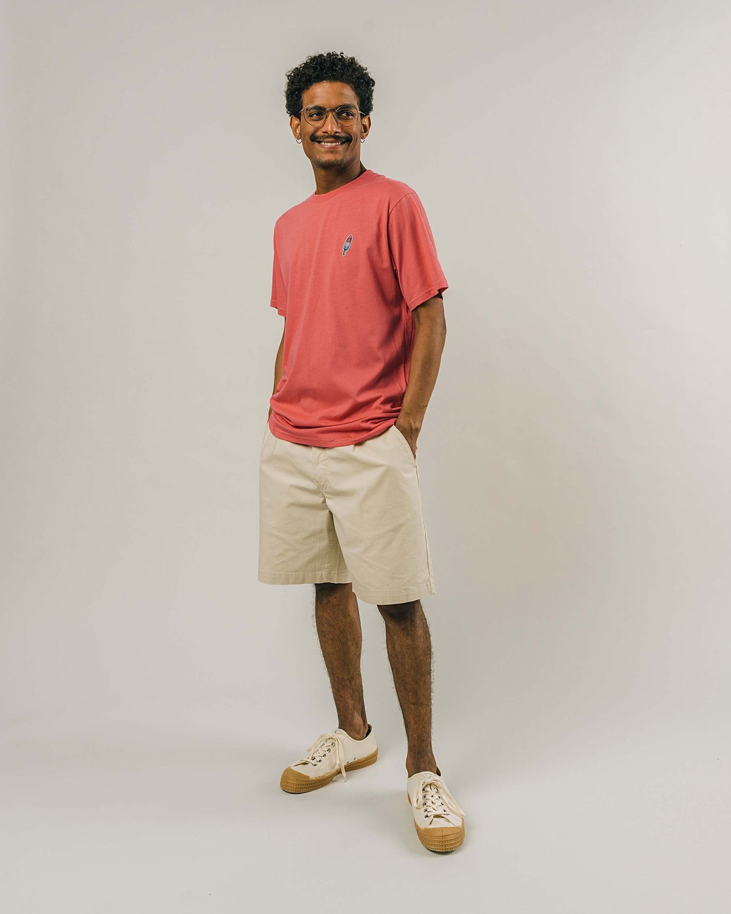 T-shirt framboise avec broderie en coton bio - gelati t-shirt sorbet red