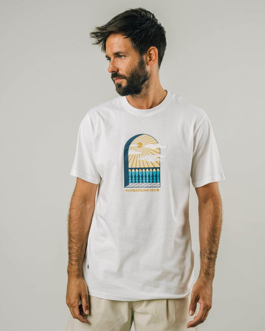 T-shirt imprimé et brodé en coton bio - sunbathing club t-shirt white